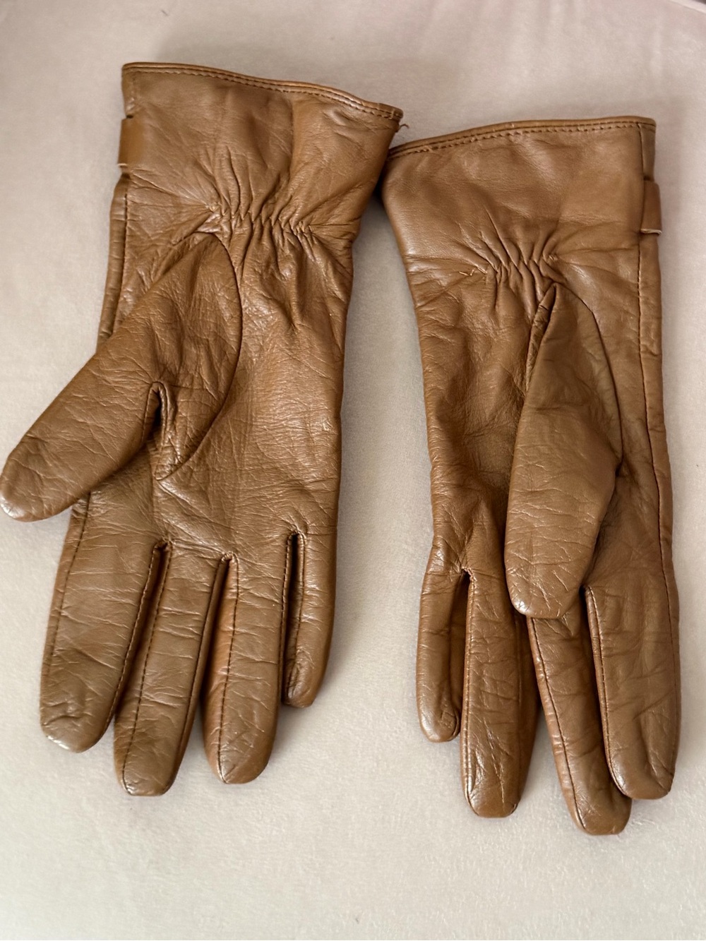MICHAEL KORS Brown Leather & Gold MK Gloves Sz Medium - Picture 4 of 14